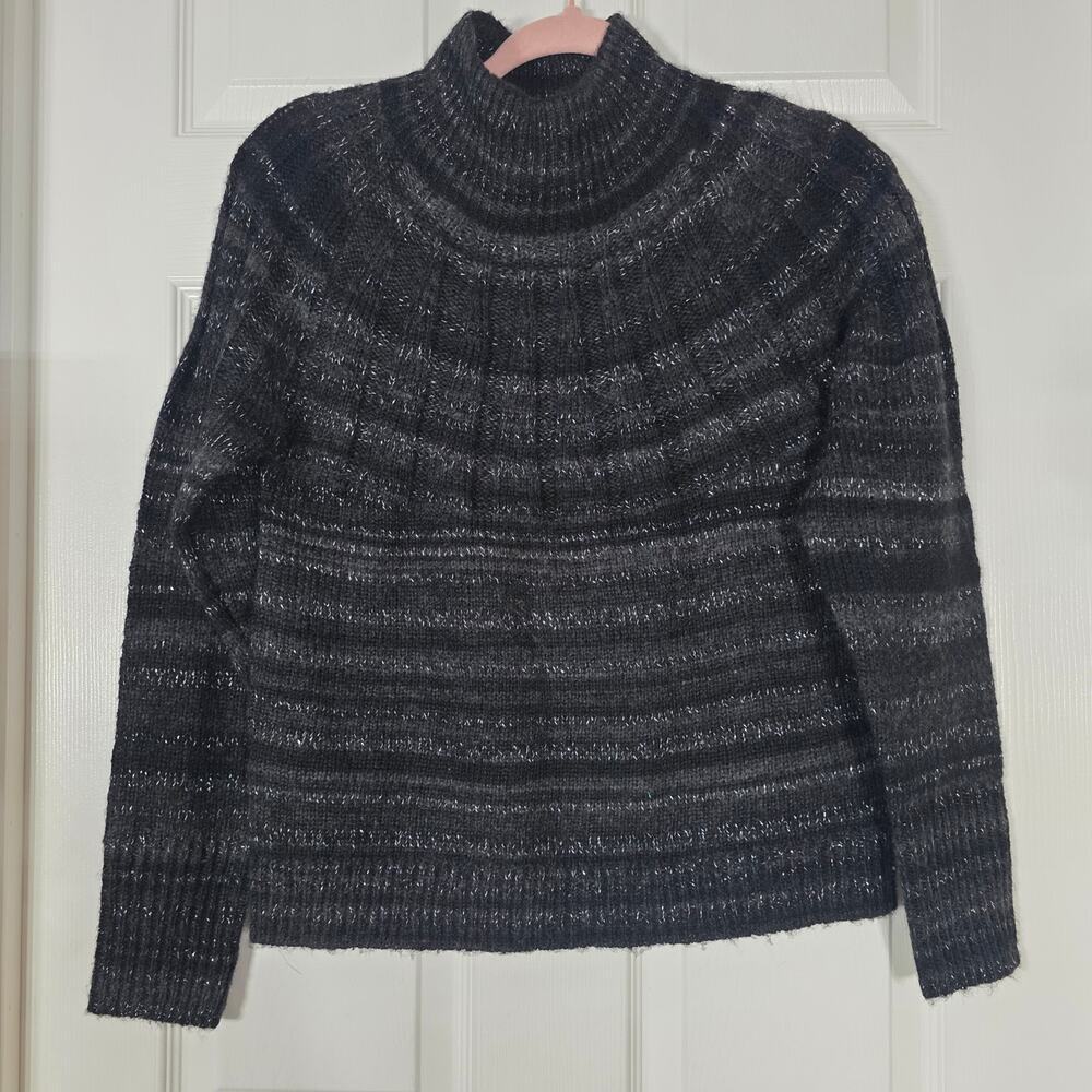 Knox Rose Black / Gray Striped Holiday Mock Neck Knit Pullover Sweater XS